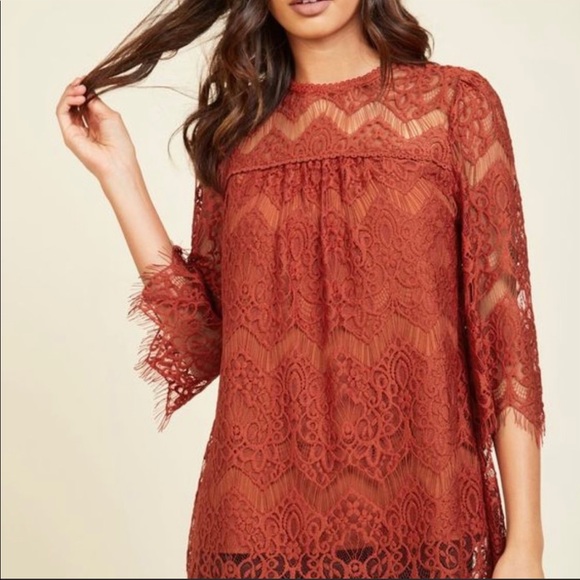 ModCloth Rustic red lace top - Picture 1 of 3